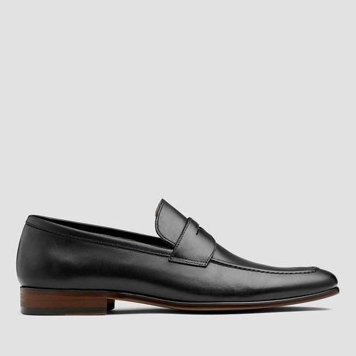 Mens black leather loafers - black,