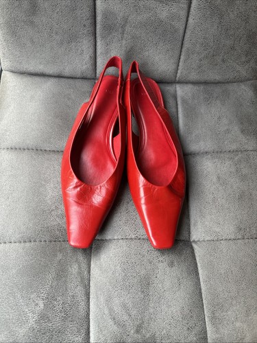 Leather flat shoes red - m&s,
