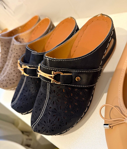 Women black buckle - black, slip-on