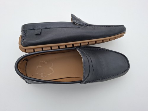 Navy leather loafers driving - loafers,