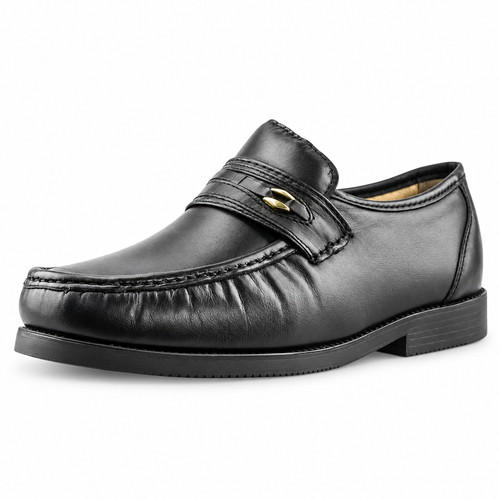 Mens black leather extra - leather, wide